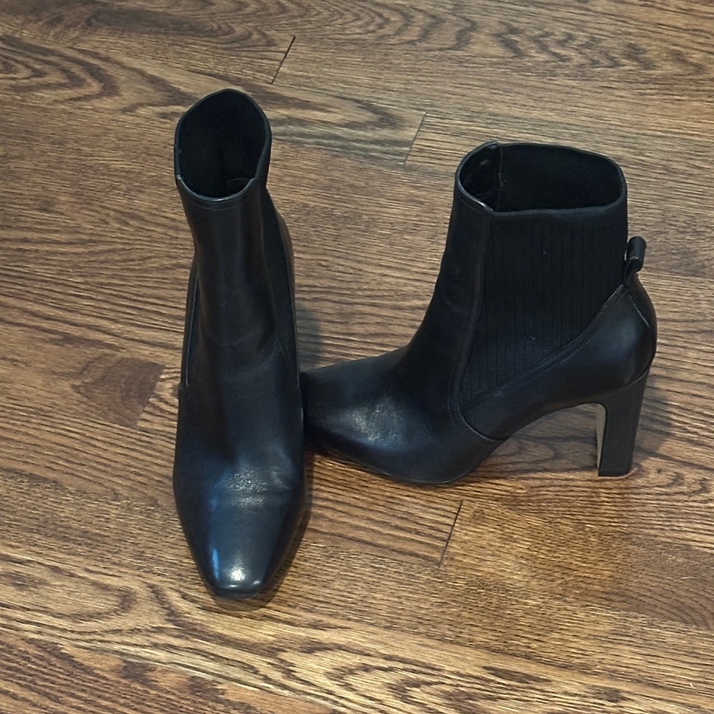 Franco Sarto Women's Black Leather Ankle Boots - Classic High Heel Chelsea Style
